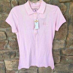 Antigua Women's Mid-Pink KU Polo Shirt Size M Soft Cotton Blend Embroidered Logo
